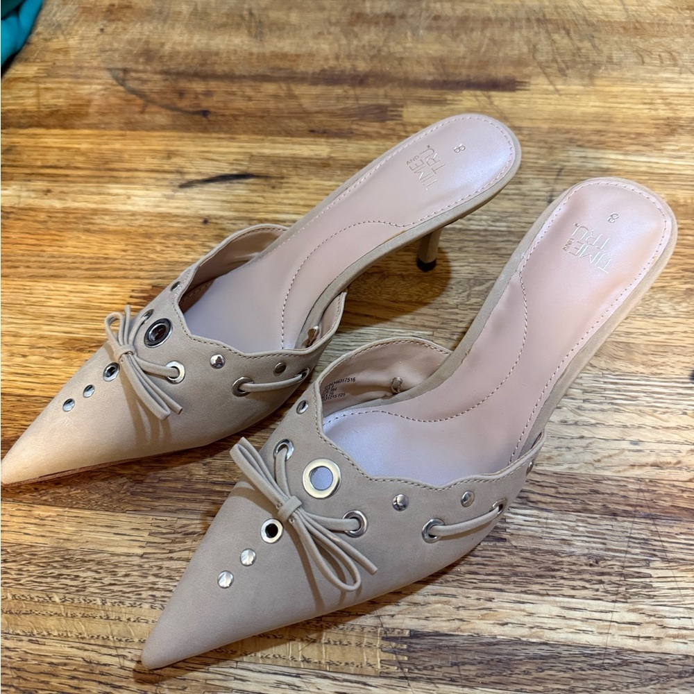 Time and Tru Tan Women's Mules with Bow Detail